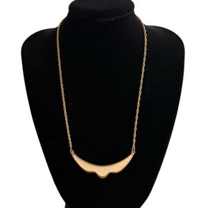 DIRECTION ONE Chic Gold-Tone Crescent Necklace with Beige Enamel